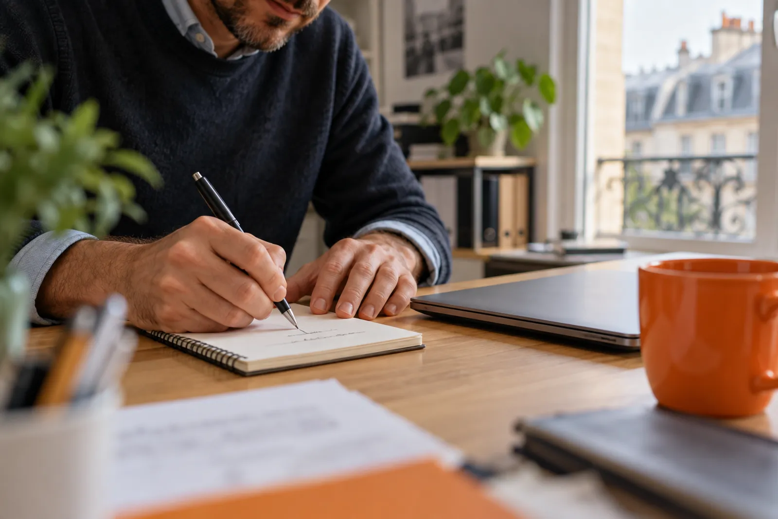 Des mains notent sur un carnet le nombre d’articles voulus et le temps disponible avant de comparer les options.